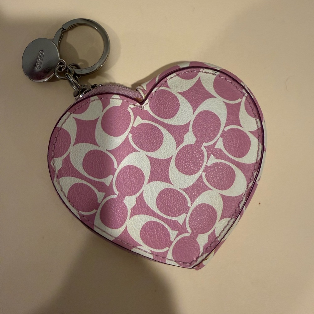 Coach Pink Signature Heart Coin Key Holder